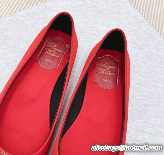 Best Product Roger Vivier Efflorescence Jewel Ballerinas Flat in Satin Red 1030106