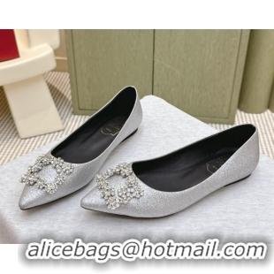Popular Style Roger Vivier Efflorescence Jewel Ballerinas Flat in Silver Glitter 1030107