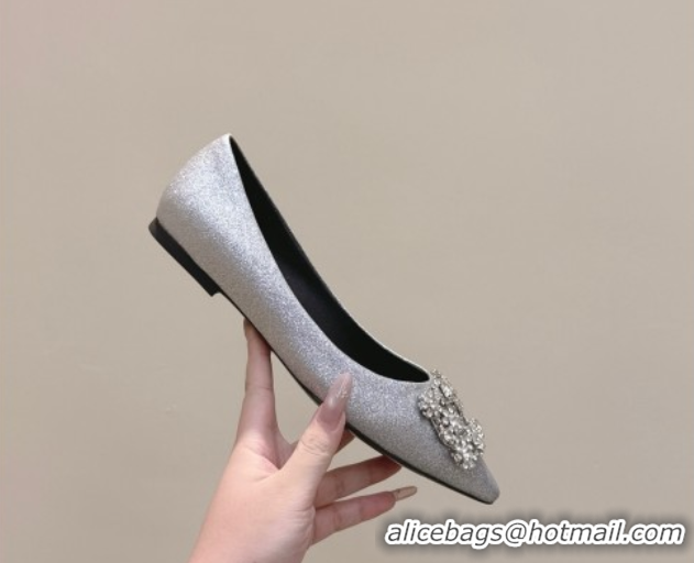 Popular Style Roger Vivier Efflorescence Jewel Ballerinas Flat in Silver Glitter 1030107