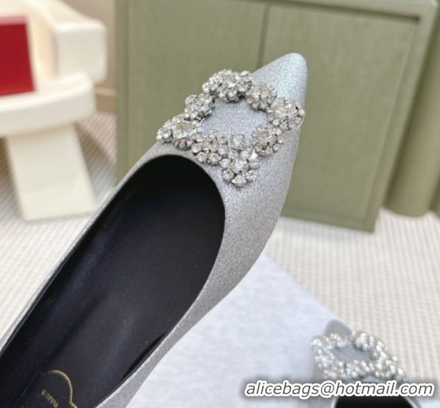 Popular Style Roger Vivier Efflorescence Jewel Ballerinas Flat in Silver Glitter 1030107