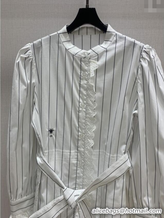 Buy Luxury Dior Striped Dres with Lace 0813 White 2025