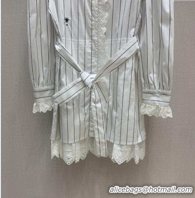 Buy Luxury Dior Striped Dres with Lace 0813 White 2025