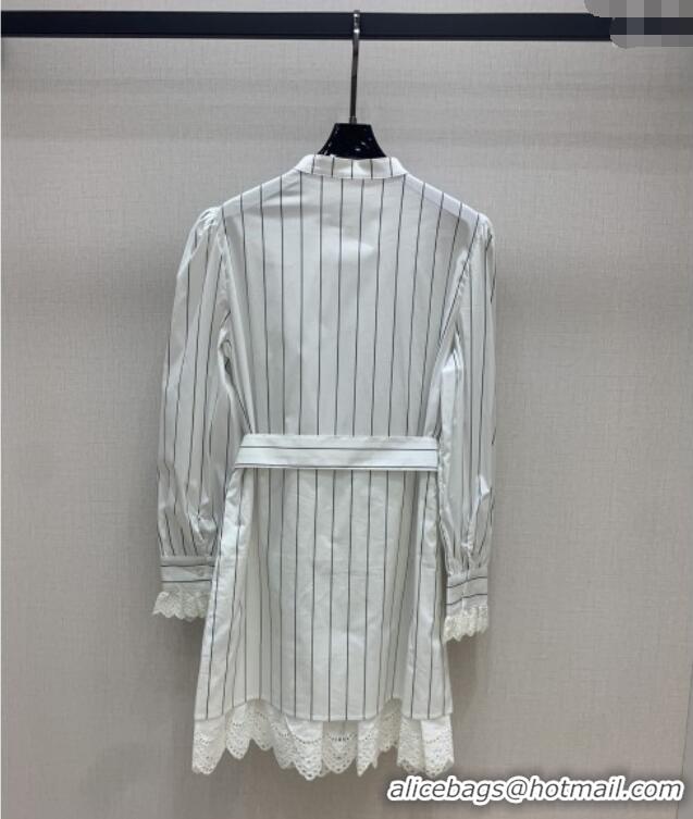 Buy Luxury Dior Striped Dres with Lace 0813 White 2025