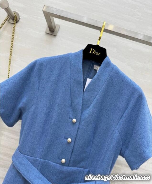 Top Grade Dior Tweed Dress 0812 Blue 2025