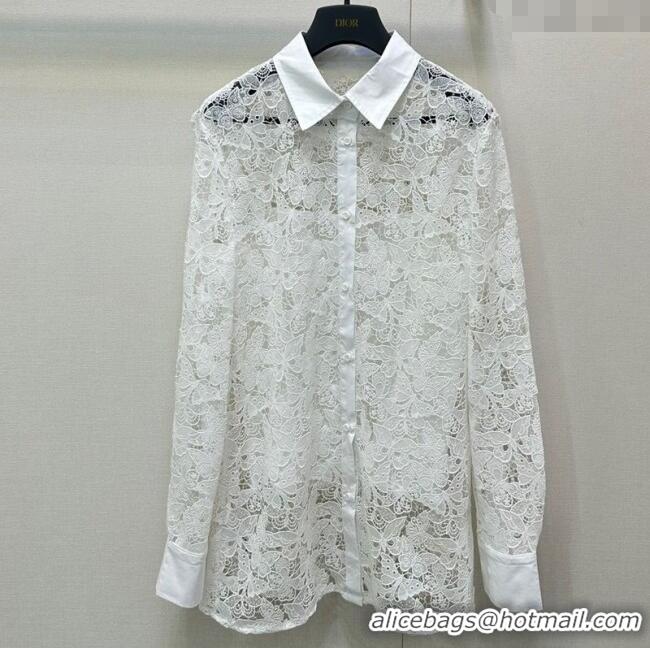 Famous Brand Dior Embroidered Lace Jacket 0812 White 2025