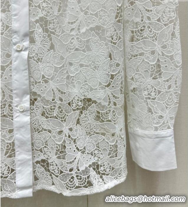 Famous Brand Dior Embroidered Lace Jacket 0812 White 2025