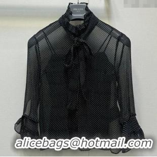 Reasonable Price Prada Dotted Silk Shirt 0812 Black 2025