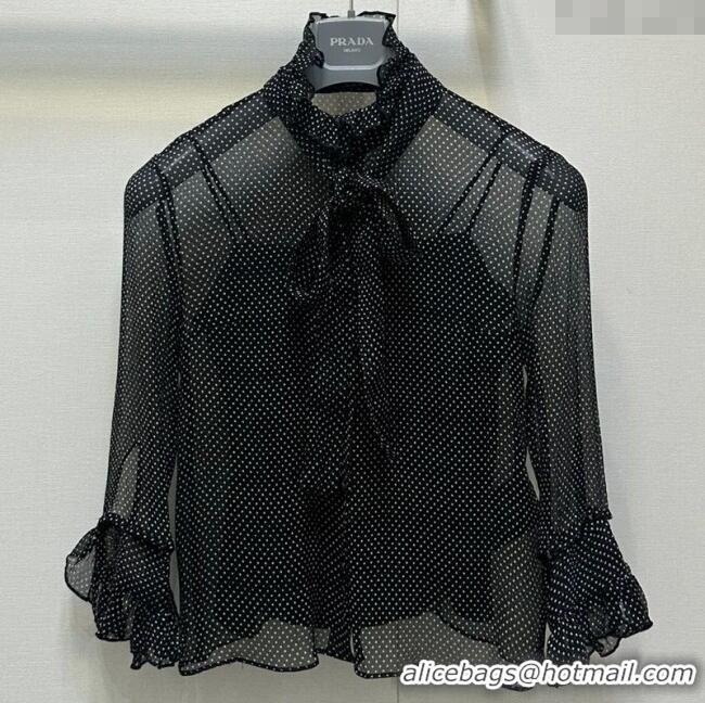 Reasonable Price Prada Dotted Silk Shirt 0812 Black 2025
