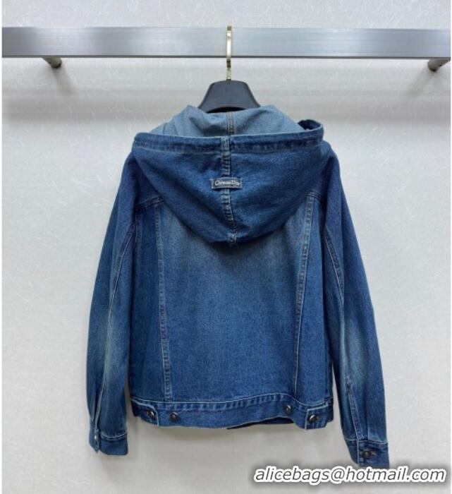 Best Quality Dior Denim Hoodie Jacket 0815 Blue 2025