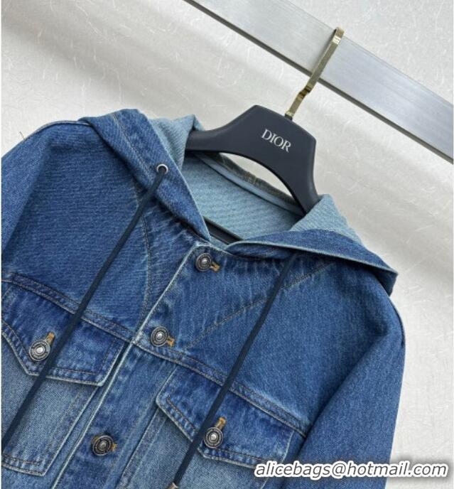 Best Quality Dior Denim Hoodie Jacket 0815 Blue 2025