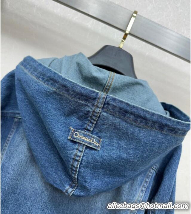 Best Quality Dior Denim Hoodie Jacket 0815 Blue 2025