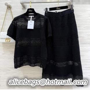Shop Low Cost Dior Knit Top and Skirt D9215 Black 2025