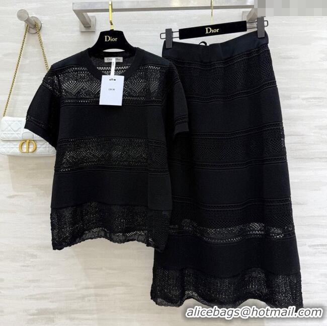 Shop Low Cost Dior Knit Top and Skirt D9215 Black 2025