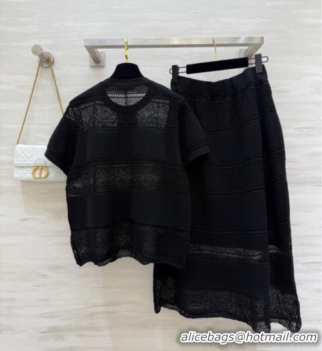 Shop Low Cost Dior Knit Top and Skirt D9215 Black 2025