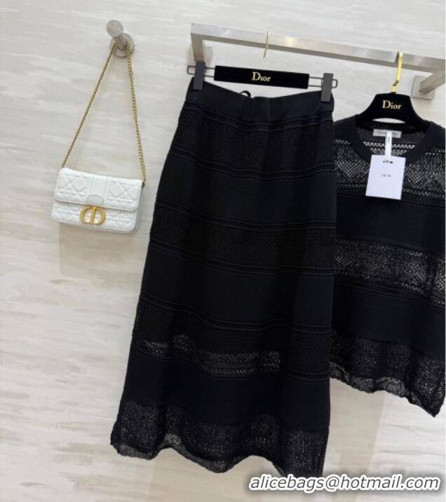 Shop Low Cost Dior Knit Top and Skirt D9215 Black 2025