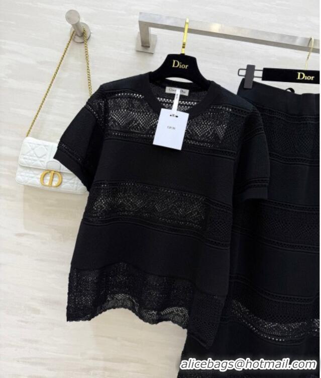 Shop Low Cost Dior Knit Top and Skirt D9215 Black 2025