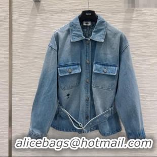 Luxury Cheap Dior Denim Jacket with Belt DR090401 Blue 2025