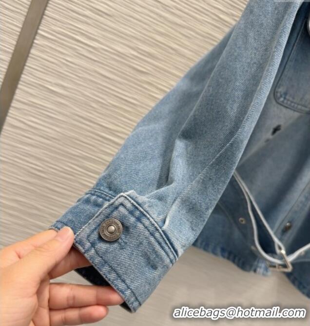 Luxury Cheap Dior Denim Jacket with Belt DR090401 Blue 2025