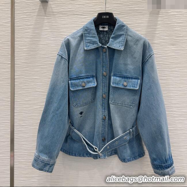 Luxury Cheap Dior Denim Jacket with Belt DR090401 Blue 2025