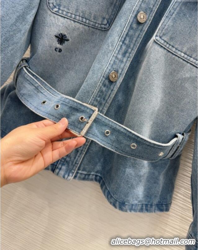 Luxury Cheap Dior Denim Jacket with Belt DR090401 Blue 2025