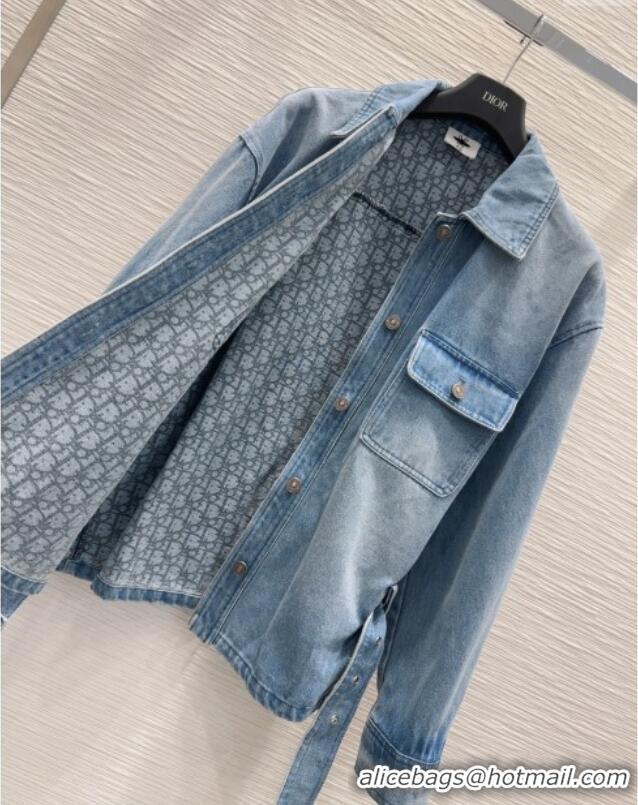 Luxury Cheap Dior Denim Jacket with Belt DR090401 Blue 2025