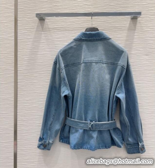 Luxury Cheap Dior Denim Jacket with Belt DR090401 Blue 2025