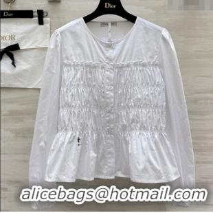 Original Cheap Dior Pleated Shirt DR0904087 White 2025