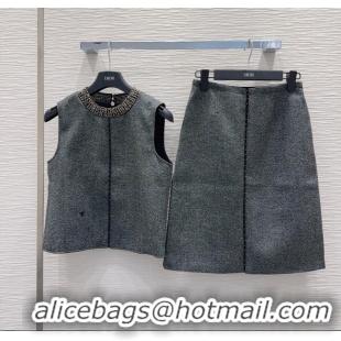 Buy Discount Dior Wool Blend Vest and Skirt Set DR090440 Dark Grey 2025