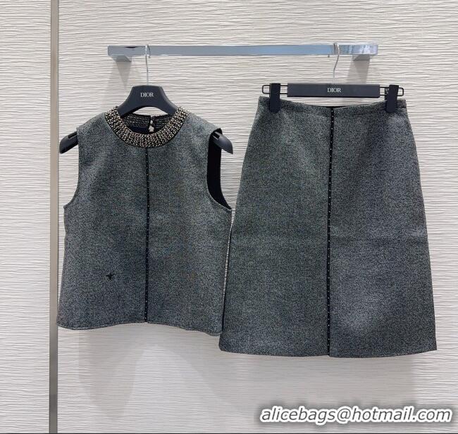 Buy Discount Dior Wool Blend Vest and Skirt Set DR090440 Dark Grey 2025