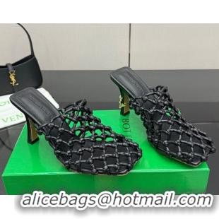 Purchase Bottega Veneta Riva Heel Mules 9cm in Woven Knotted Leather with Frog Charm Black 50823001