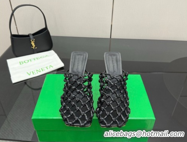 Purchase Bottega Veneta Riva Heel Mules 9cm in Woven Knotted Leather with Frog Charm Black 50823001