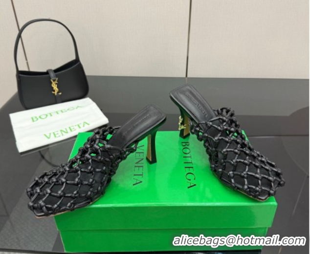 Purchase Bottega Veneta Riva Heel Mules 9cm in Woven Knotted Leather with Frog Charm Black 50823001