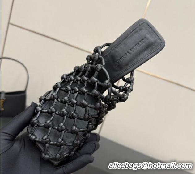 Purchase Bottega Veneta Riva Heel Mules 9cm in Woven Knotted Leather with Frog Charm Black 50823001