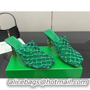 Best Price Bottega Veneta Riva Heel Mules 9cm in Woven Knotted Leather with Frog Charm Green 50823004