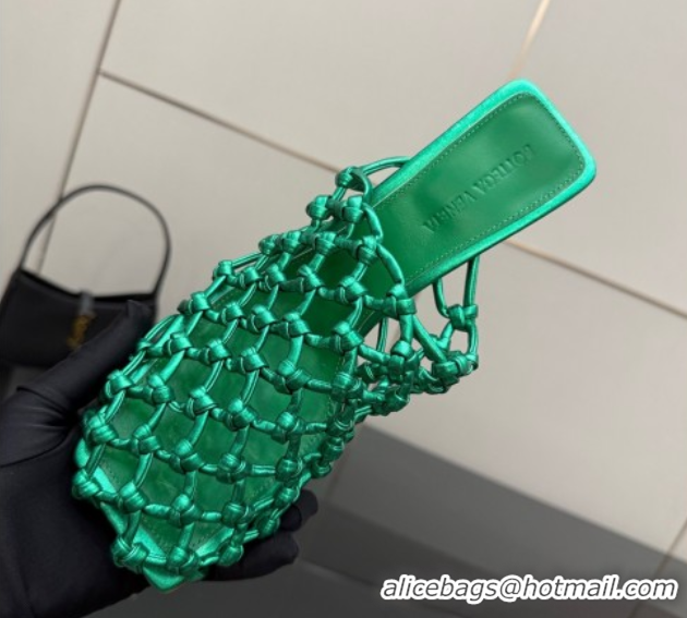 Best Price Bottega Veneta Riva Heel Mules 9cm in Woven Knotted Leather with Frog Charm Green 50823004