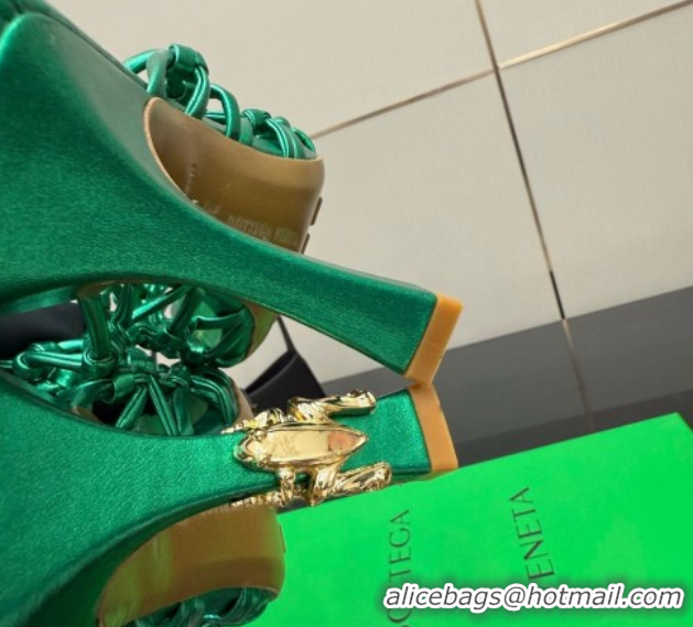 Best Price Bottega Veneta Riva Heel Mules 9cm in Woven Knotted Leather with Frog Charm Green 50823004