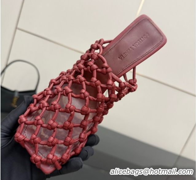 Pretty Style Bottega Veneta Riva Heel Mules 9cm in Woven Knotted Leather with Frog Charm Burgundy 0823005