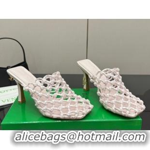 Perfect Bottega Veneta Riva Heel Mules 9cm in Woven Knotted Leather with Frog Charm White 0823007