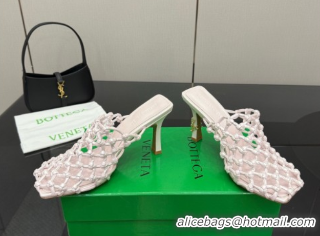 Perfect Bottega Veneta Riva Heel Mules 9cm in Woven Knotted Leather with Frog Charm White 0823007