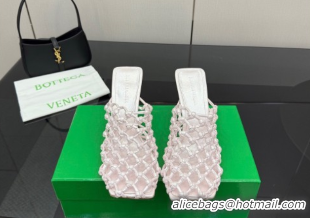 Perfect Bottega Veneta Riva Heel Mules 9cm in Woven Knotted Leather with Frog Charm White 0823007