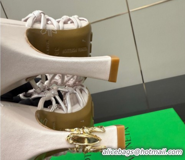 Perfect Bottega Veneta Riva Heel Mules 9cm in Woven Knotted Leather with Frog Charm White 0823007