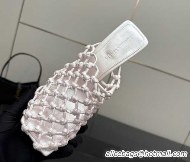 Perfect Bottega Veneta Riva Heel Mules 9cm in Woven Knotted Leather with Frog Charm White 0823007