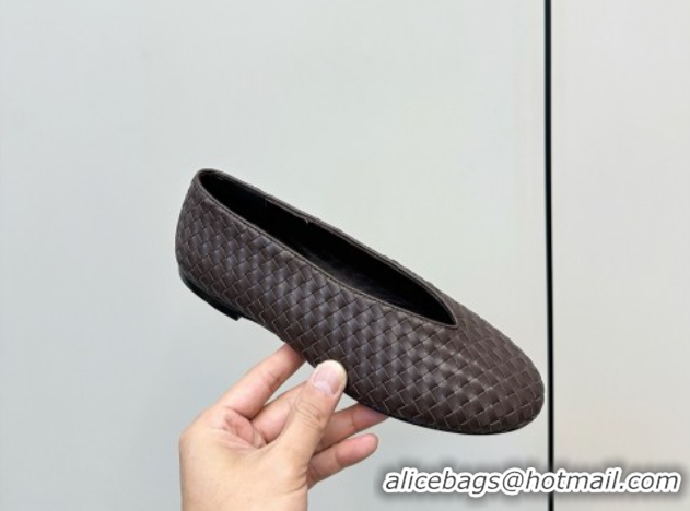 Best Grade Bottega Veneta Rosa Ballerinas Flat in Mini Intrecciato Leather Fondant Brown 0823008