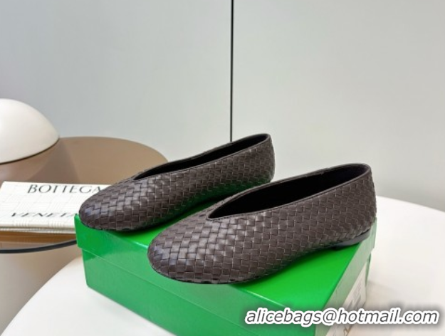 Best Grade Bottega Veneta Rosa Ballerinas Flat in Mini Intrecciato Leather Fondant Brown 0823008