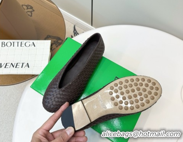 Best Grade Bottega Veneta Rosa Ballerinas Flat in Mini Intrecciato Leather Fondant Brown 0823008