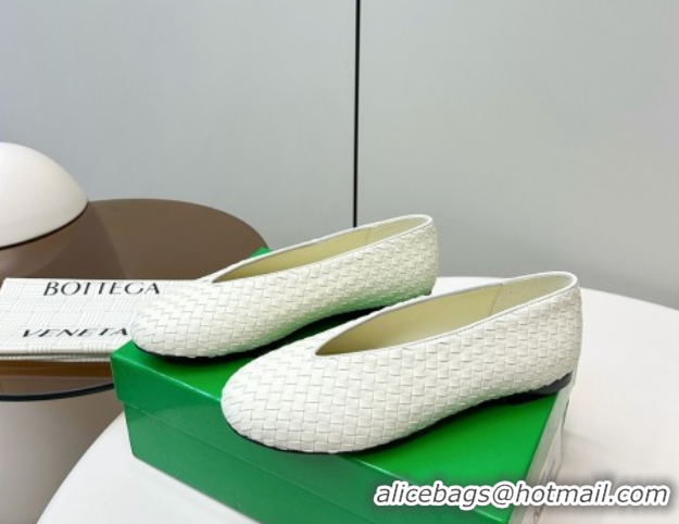 Low Price Bottega Veneta Rosa Ballerinas Flat in Mini Intrecciato Leather White 50823009