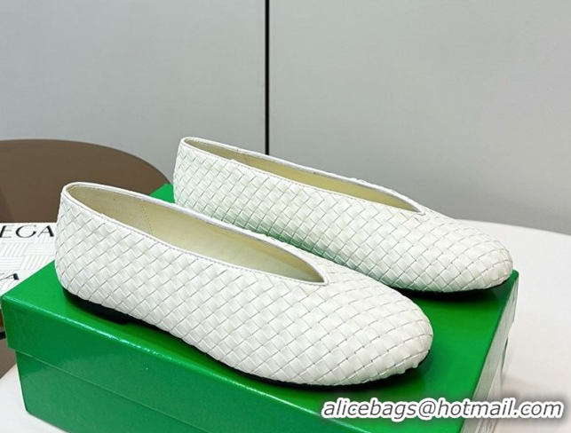 Low Price Bottega Veneta Rosa Ballerinas Flat in Mini Intrecciato Leather White 50823009