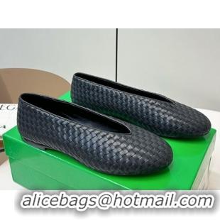 Buy Luxury Bottega Veneta Rosa Ballerinas Flat in Mini Intrecciato Leather Black 0823010