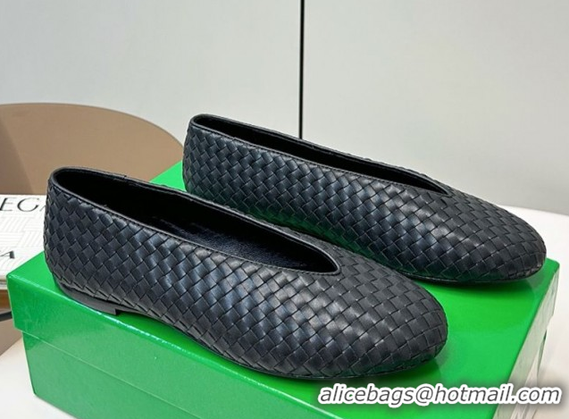 Buy Luxury Bottega Veneta Rosa Ballerinas Flat in Mini Intrecciato Leather Black 0823010