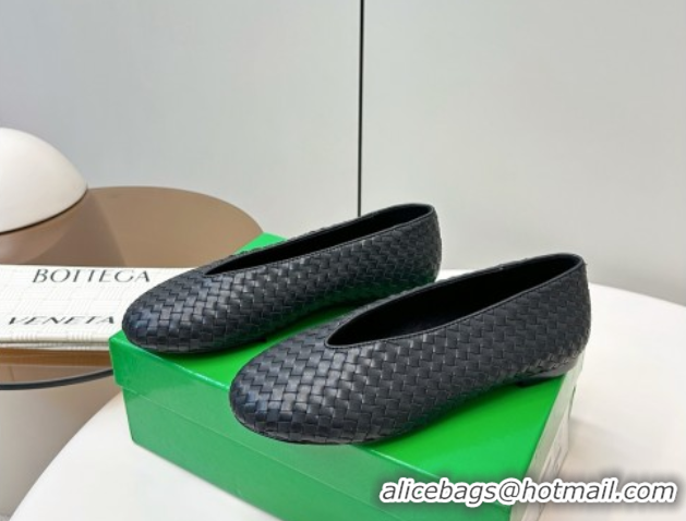 Buy Luxury Bottega Veneta Rosa Ballerinas Flat in Mini Intrecciato Leather Black 0823010